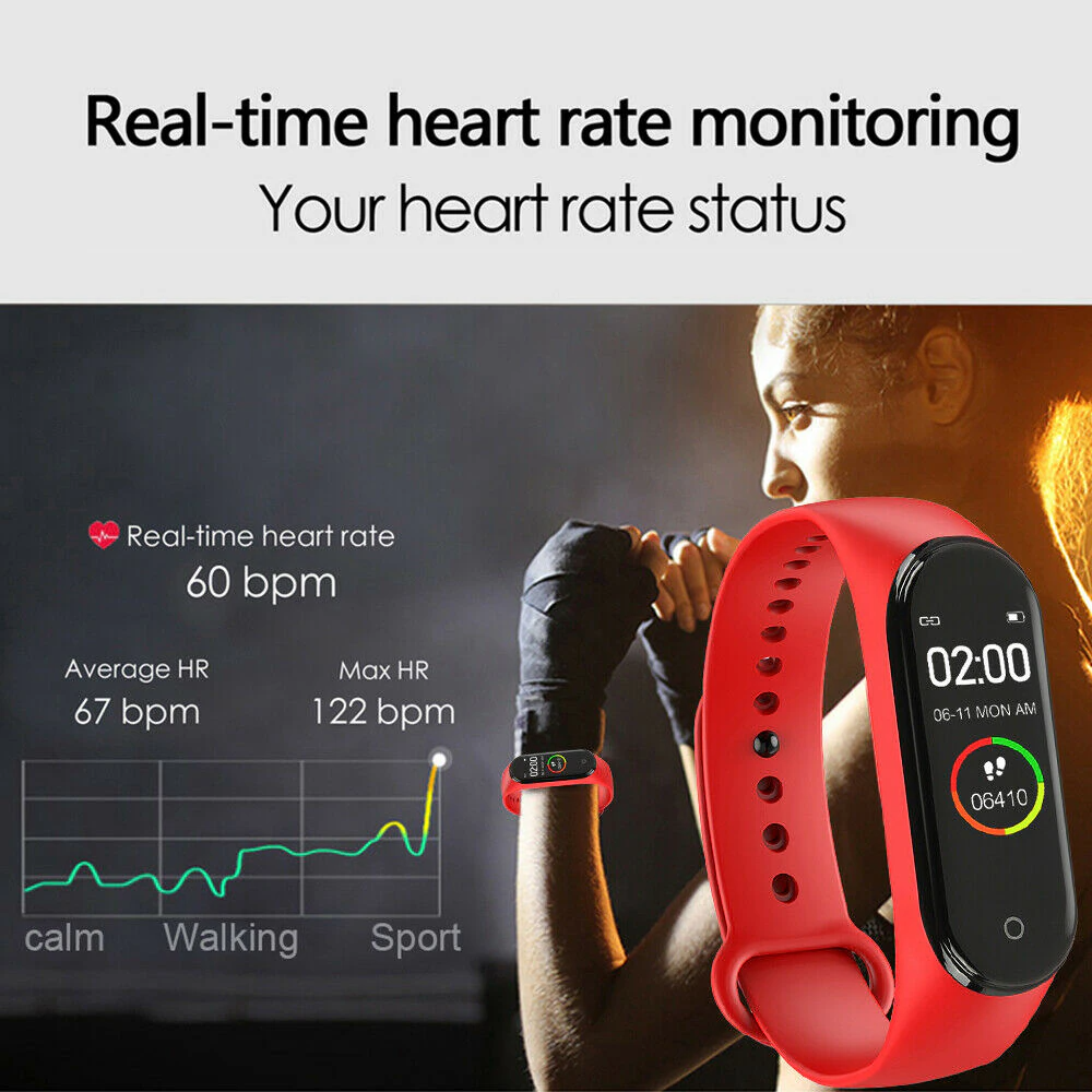 M4 Smart Watch Band Blood Pressure Bracelet Wristband Fitness Tracker